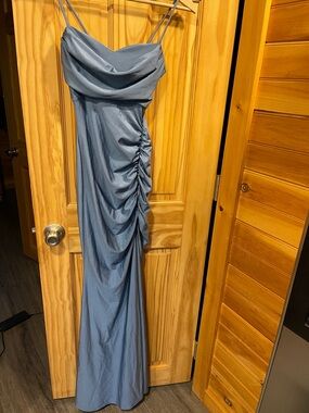 Windsor Slate Blue Satin Spaghetti Strap Dress